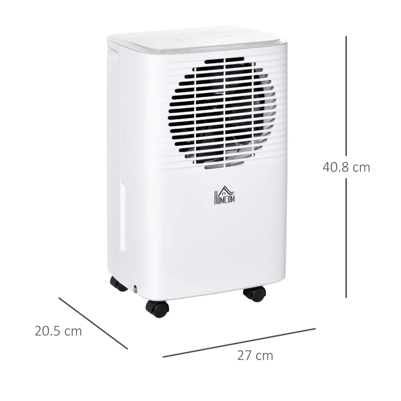 HOMCOM 10L/Day 2000ml Portable Dehumidifier with Humidity Display, 2 Speed Modes, Continuous Drainage and 24 Hour Timer for Bedroom, Living Room