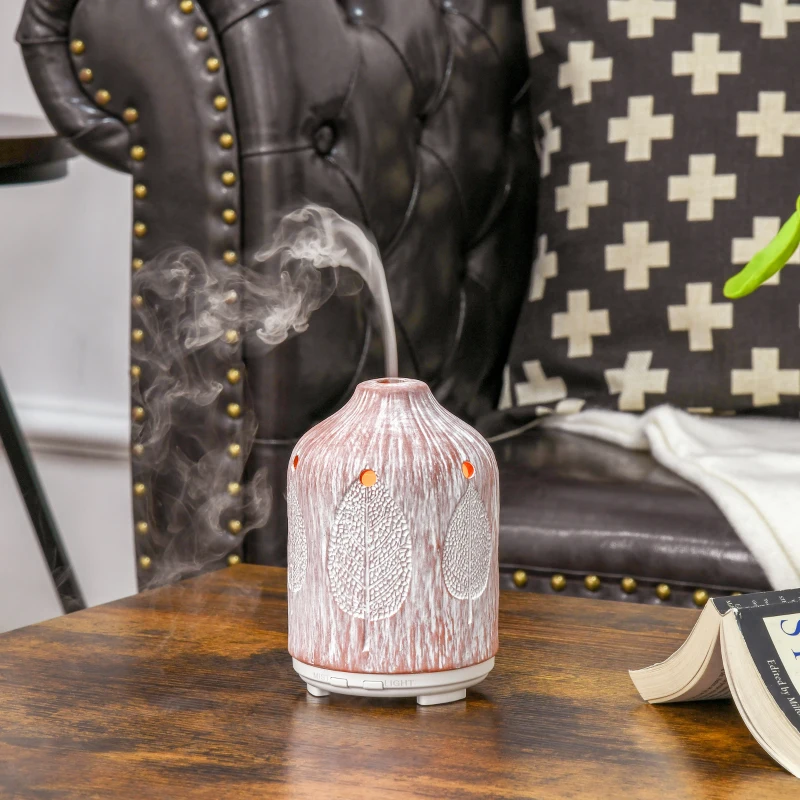 HOMCOM Difusor de Aromas 100ml Cerámica Humidificador Aromaterapia con 7 Colores LED 2 Modos de Vaporización y Apagado Automático Ultra Silencioso para Hogar Dormitorio Salón Ø9,8x14,5 cm Rosa