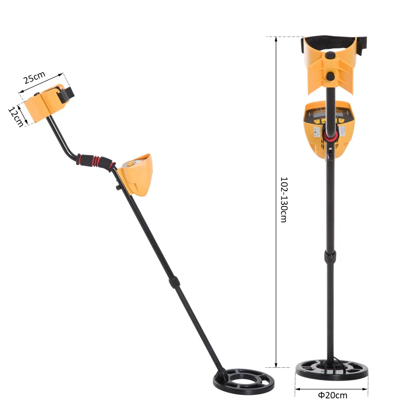 Outsunny Détecteur de métaux électrique haute sensibilité écran LCD chasse aux trésors poignée ergonomique tige télescopique noir jaune