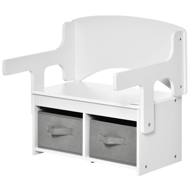 HOMCOM Bureau pour Enfant Banc Bureau tiroirs 3 en 1 mini canapé pour enfant - accoudoirs Dossier relevable - MDF Non tissé Blanc Gris
