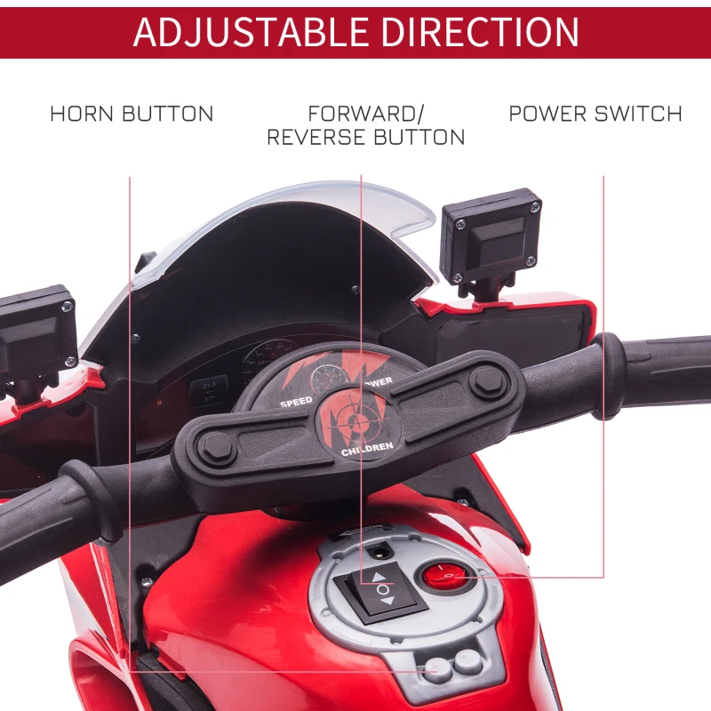 HOMCOM Kids 6V Electric Ride On Motorcycle Police Car Vehicle w/ Lights Horn Realistic Sound Outdoor Play Toy for 18 - 36 months Red