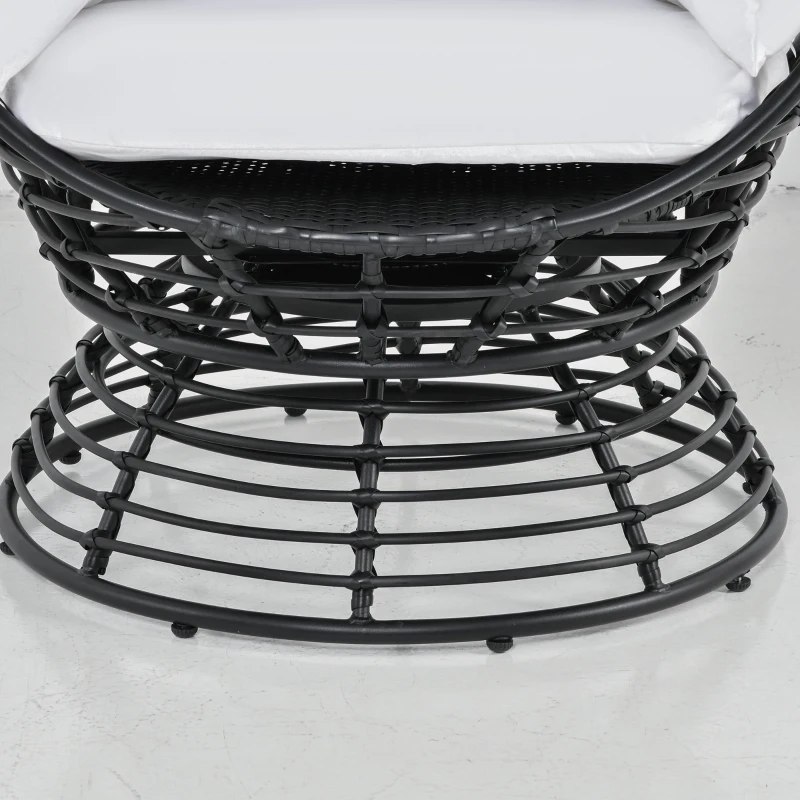 Outsunny Fauteuil rond de jardin fauteuil cocon pivotant grand confort coussins inclus polyester blanc résine tressée noire