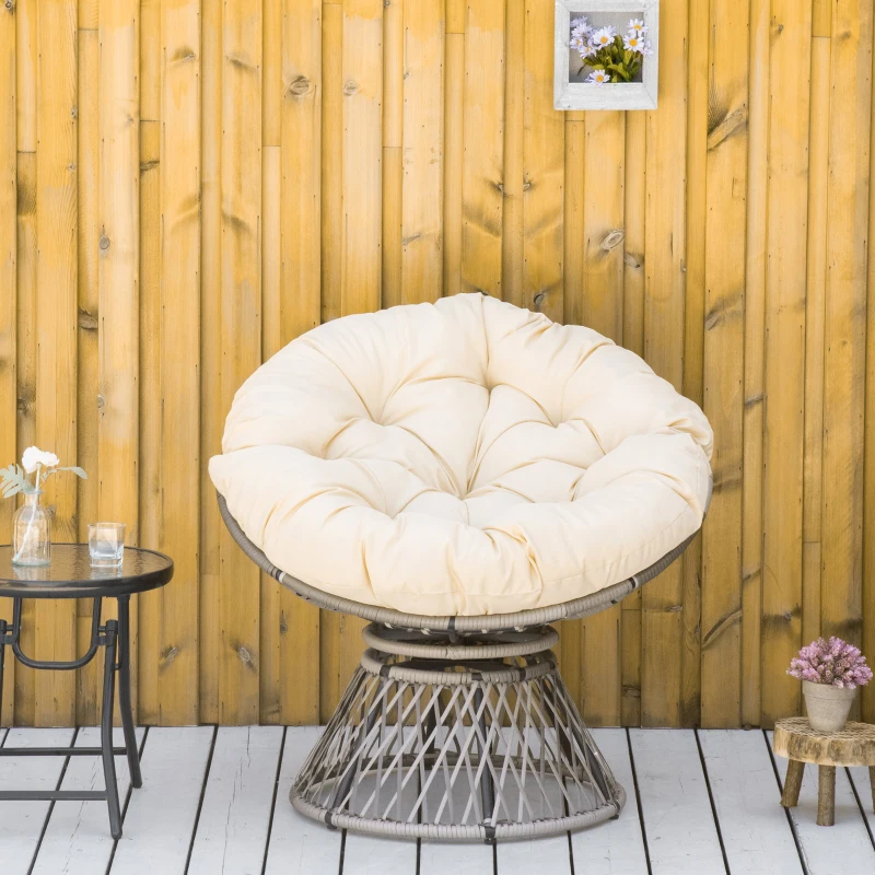 Outsunny 360° Swivel Rattan Moon Bowl Chair Round Lounge Garden Wicker Basket Seat with Padded Cushion Oversized for Outdoor Indoor, Beige