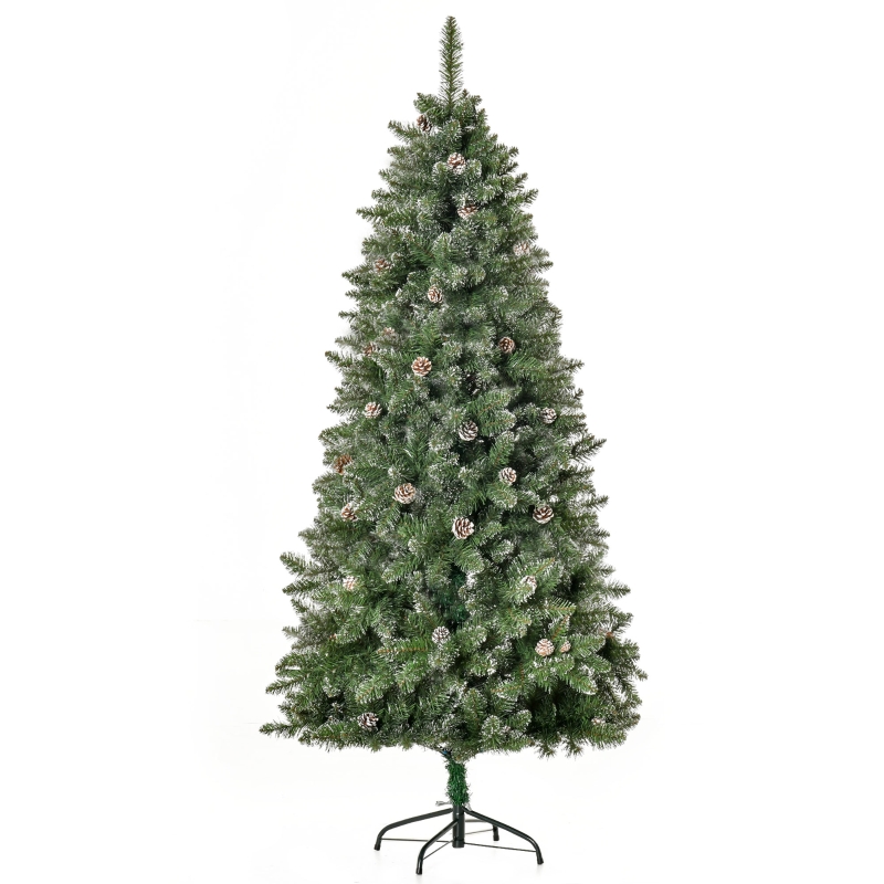 HOMCOM Sapin de Noël Artificiel Aspect enneigé 180H cm 50 Pommes de pin 718 Branches épines Imitation Nordmann Grand réalisme