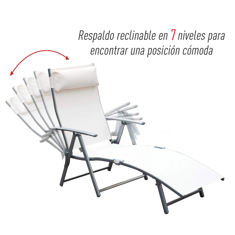 Outsunny Tumbona de Jardín Plegable con Respaldo Ajustable en 7 Niveles Almohada y Reposabrazos 137x63,5x100,5 cm Beige