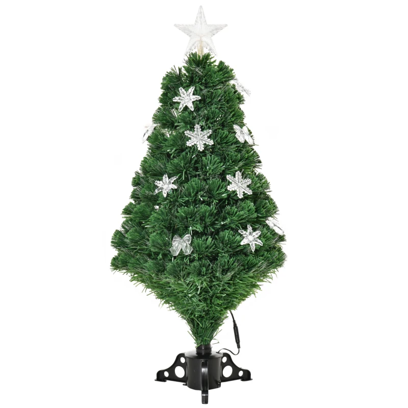 HOMCOM 3FT Prelit Artificial Christmas Tree Fiber Optic LED Light Holiday Home Xmas Decoration Tree with Foldable Feet, Green