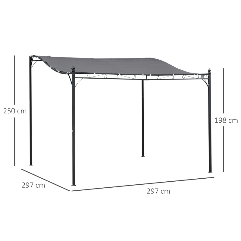 Outsunny Pergola tonnelle de jardin auvent 3 x 3 m adossable métal gris polyester imperméabilisé anti-UV gris