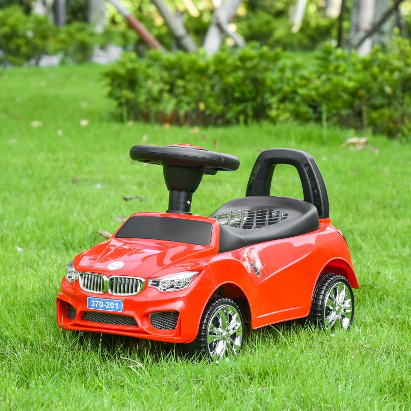 HOMCOM Coche Correpasillos para Niños de 18-36 Meses con Faros Música Bocina Volante Espacio de Almacenaje y Asa Rojo