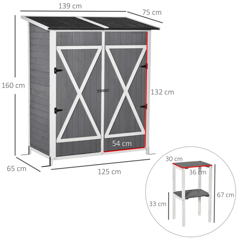 Outsunny Garden Storage Shed Tool Organizer w/ Storage Table, Hooks, and Ground Nails