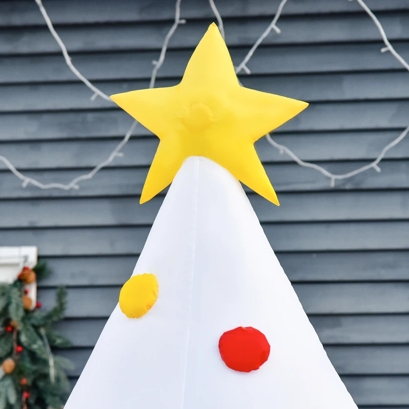 HOMCOM 6FT Inflatable Christmas Tree w/ Star and Multicolour Decorations LED Lighted Indoor Outdoor Home Decor for Garden Lawn Party Prop White