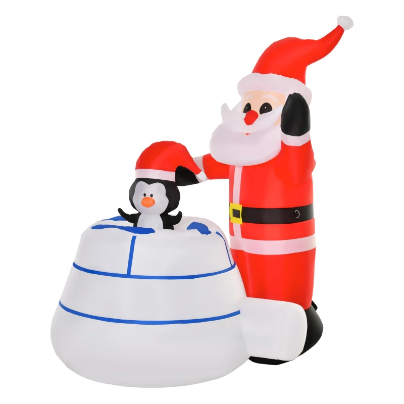 HOMCOM 5ft Christmas Inflatable Santa Claus and Penguin with Ice House Built-in LED Blow Up Decoration Outdoor, Xmas Decor for Holiday Party Garden