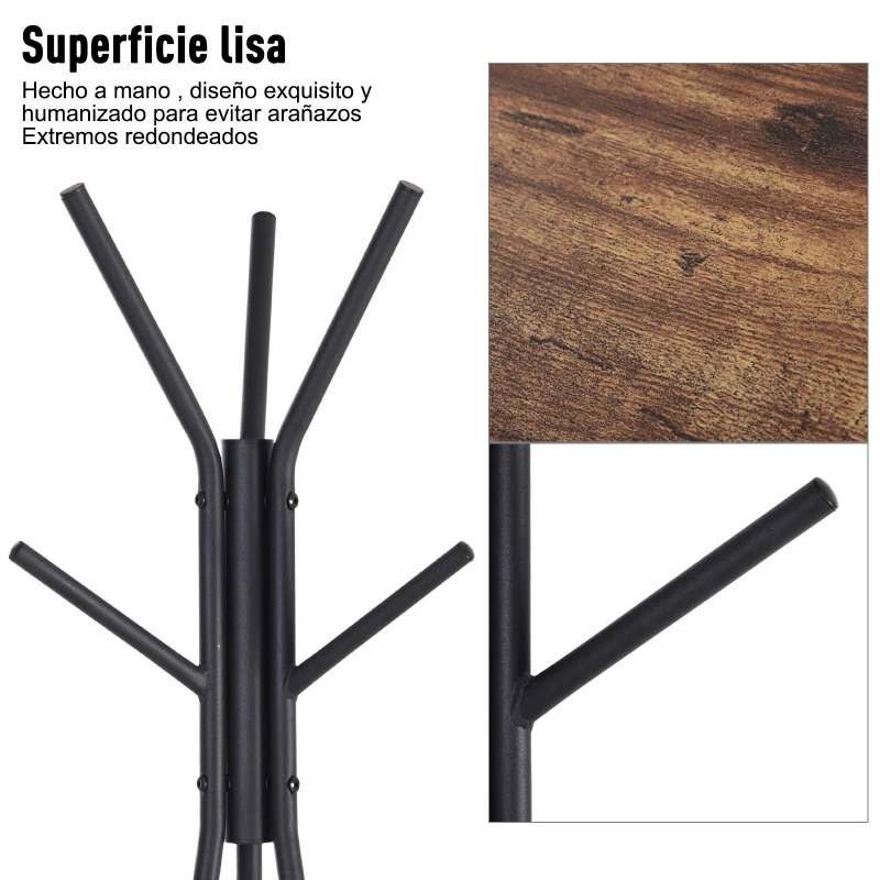 HOMCOM Perchero de Pie Metálico Perchero en Forma de Árbol Dormitorio Oficina para Colgar Ropa Bolsas Sombrero 6 Ganchos con 2 Estantes 32.5x45.5x182cm