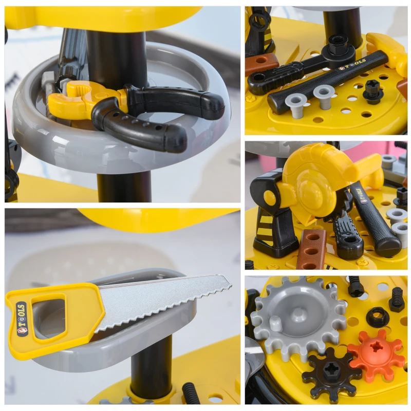 HOMCOM Etabli et Outils pour Enfants Jeu d'imitation 64 Accessoires Inclus Jaune et Gris