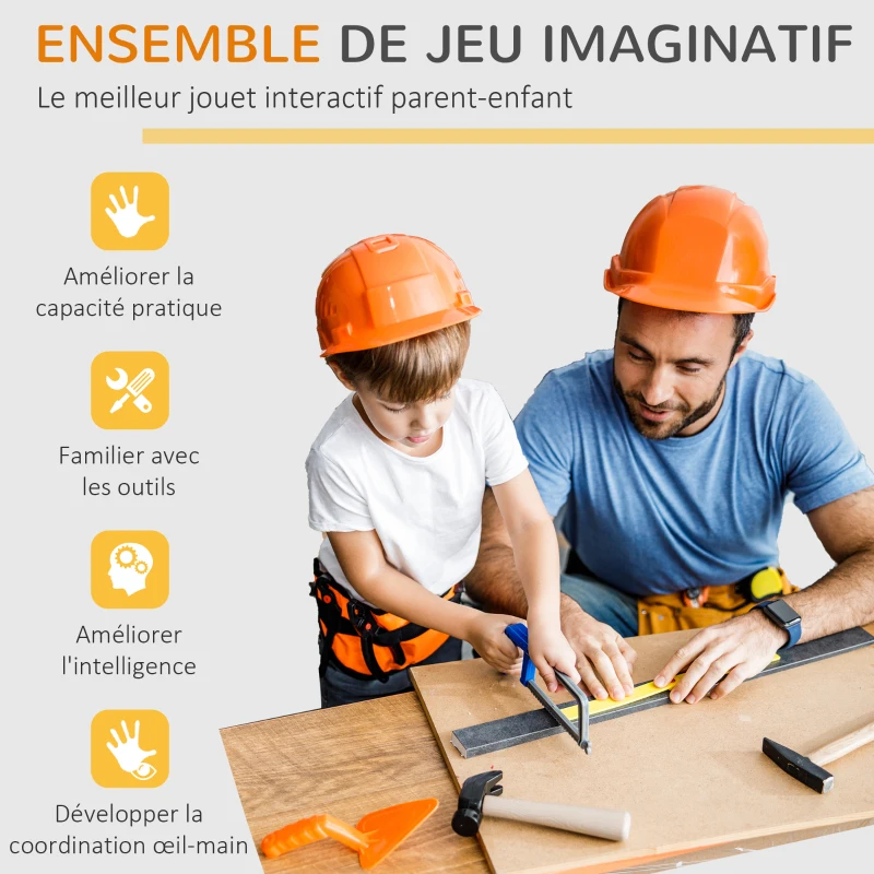 HOMCOM Etabli et Outils pour Enfants Jeu d'imitation 64 Accessoires Inclus Jaune et Gris