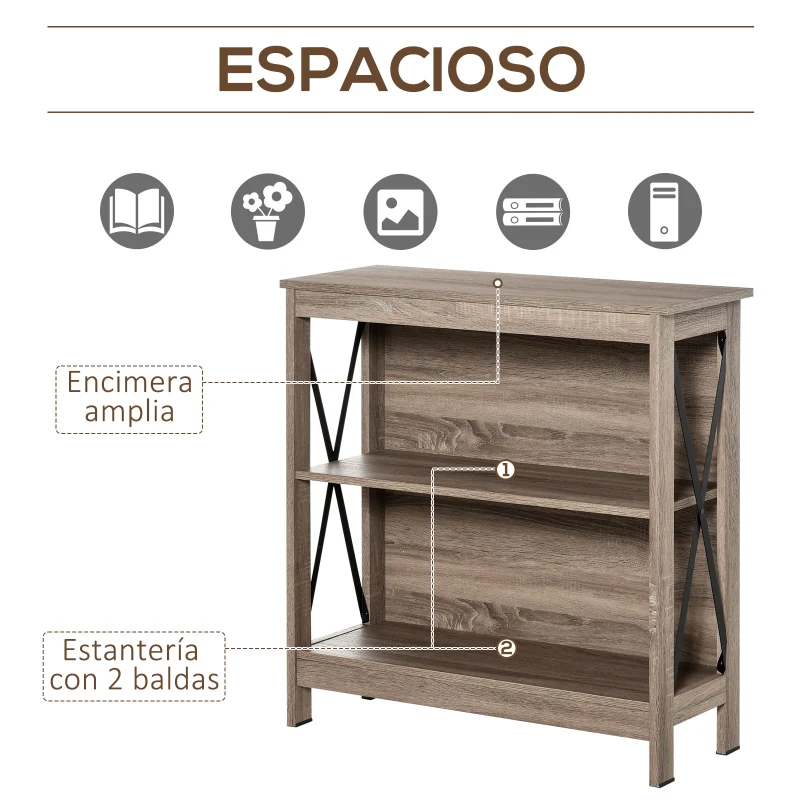 HOMCOM Estantería de Madera Librería de 2 Niveles con Laterales Reforzados para Libros Fotos Plantas 80x30x82 cm Roble