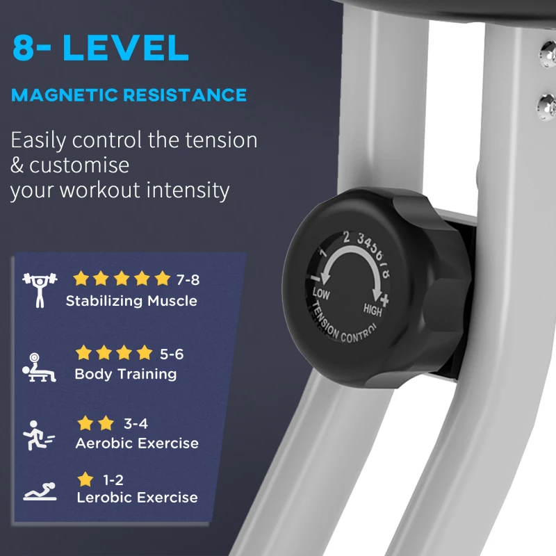 HOMCOM Exercise Bike Fitness Bicycle Indoor trainer Foldable 8-level Magnetic Resistance Adjustable w/LCD Monitor Pulse Sensor, Black(m-8)