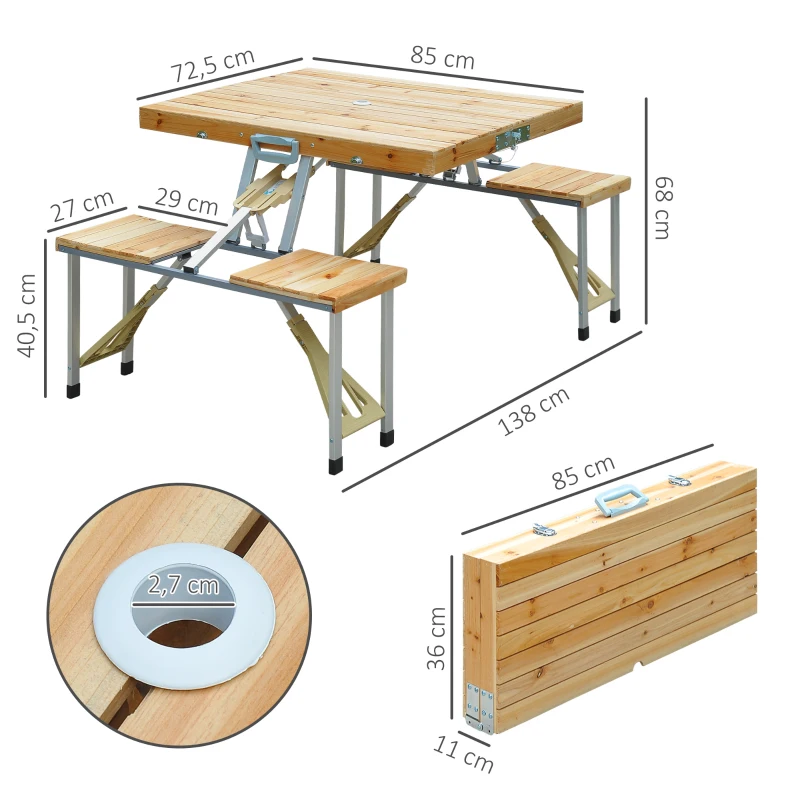 HOMCOM Table de Camping Jardin Pique-Nique Pliante en Bois avec 4 sieges