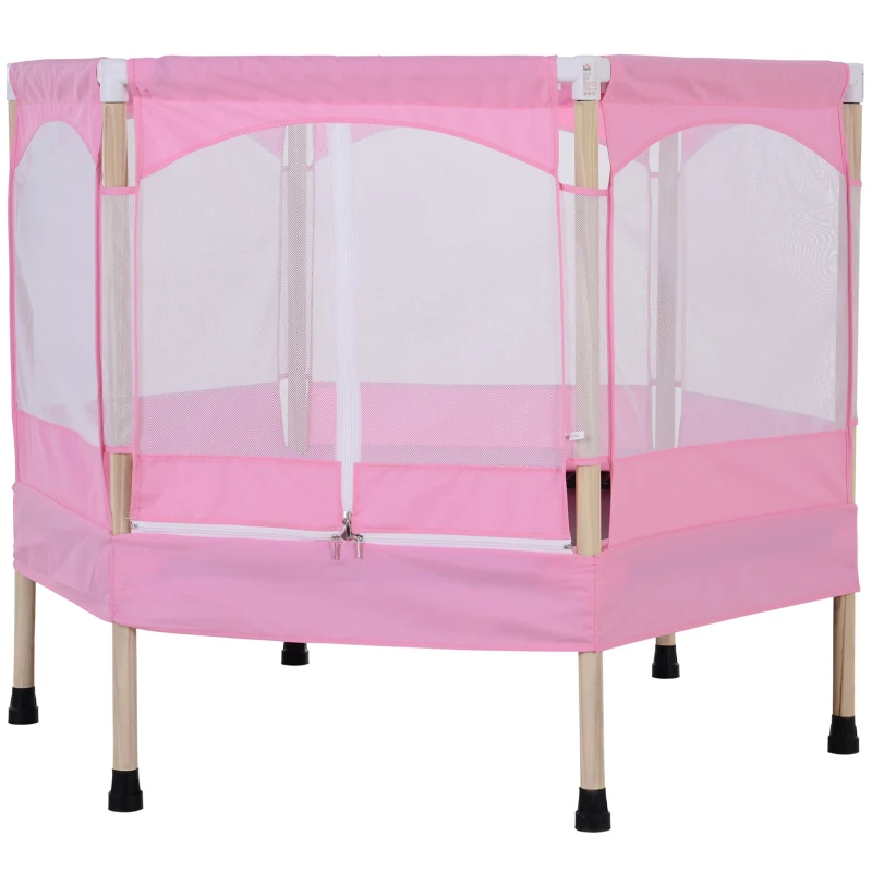 HOMCOM Cama Elástica para Niños de 3 Años Trampolín Infantil con Red de Seguridad para Interior Carga 80 kg 126x109x98 cm Rosa