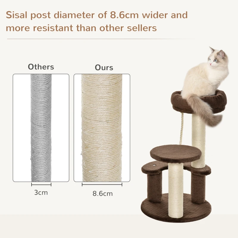 PawHut 65cm Cat Tree, Cat Tower for Kittens, Small Cat Condo with Sisal Scratching Posts, Hanging Rope, Perches - Brown