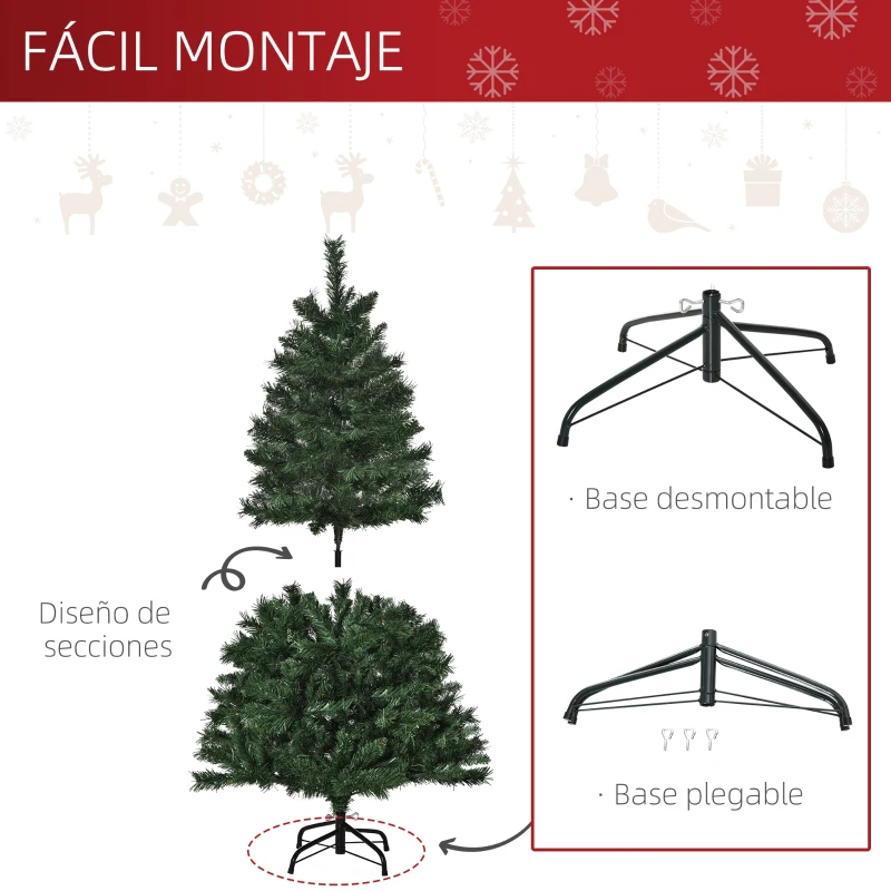 HOMCOM Árbol de Navidad Artificial 120 cm con 255 Ramas Ignífugas de PVC Apertura Automática Base Plegable y Soporte Metálico Montaje Rápido Decoración Interior Ø60x120 cm Verde