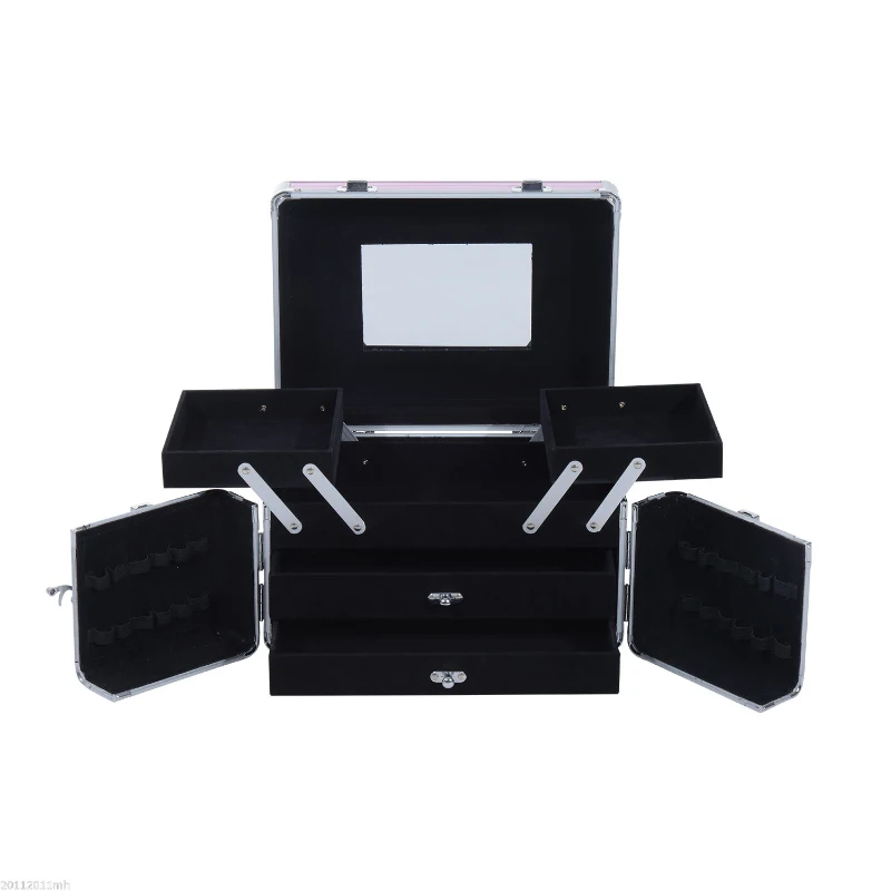 HOMCOM Maletín de Maquillaje Organizador Cosméticos Profesional Estuche para Maquillaje Caja de Belleza Portátil Varios Compartimientos 29x21x20cm Aluminio