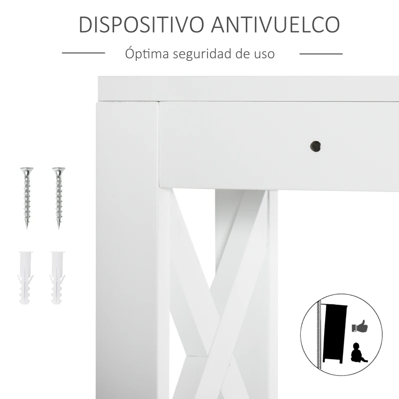 kleankin Estantería para Baño sobre Inodoro WC Lavadora Mueble con 3 Estantes y 2 Cajones con Dispositivo Antivuelco 60x20x165 cm Blanco