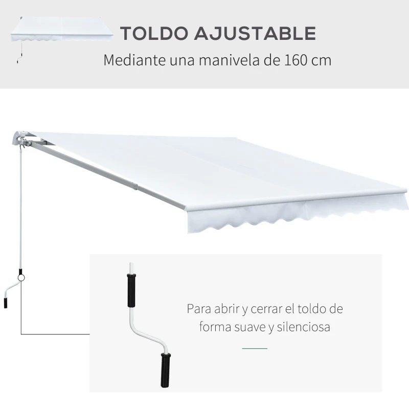 Outsunny Toldo de Pared Manual con Manivela Toldo para Balcón Ángulo Ajustable para Exterior Jardín Terraza 3x2,5m Blanco
