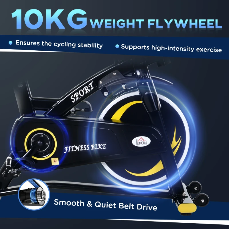 HOMCOM Stationary Exercise Bike, Aerobic Indoor Training,  Upright Cycling Cardio Workout, Home Fitness Racing Machine with 10KG Flywheel, LCD Monitor & Phone Holder, Yellow