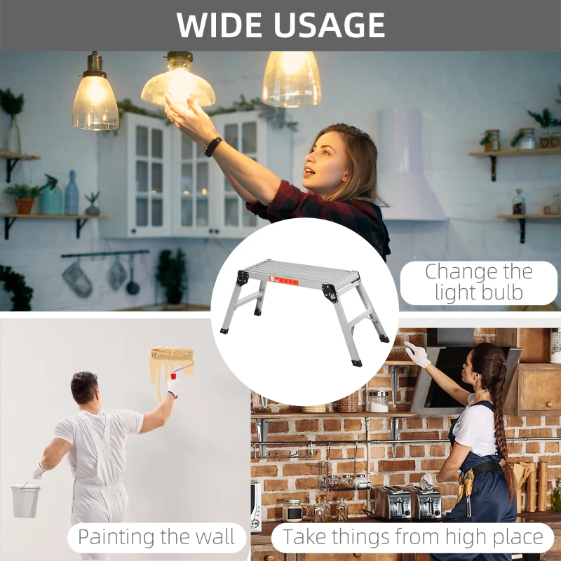 HOMCOM Folding Step Up Hop Up Fold Bench Stool Work Platform 2 Step Ladder Aluminum with Secure Locking 109Lx40Wx50Hcm 150kg