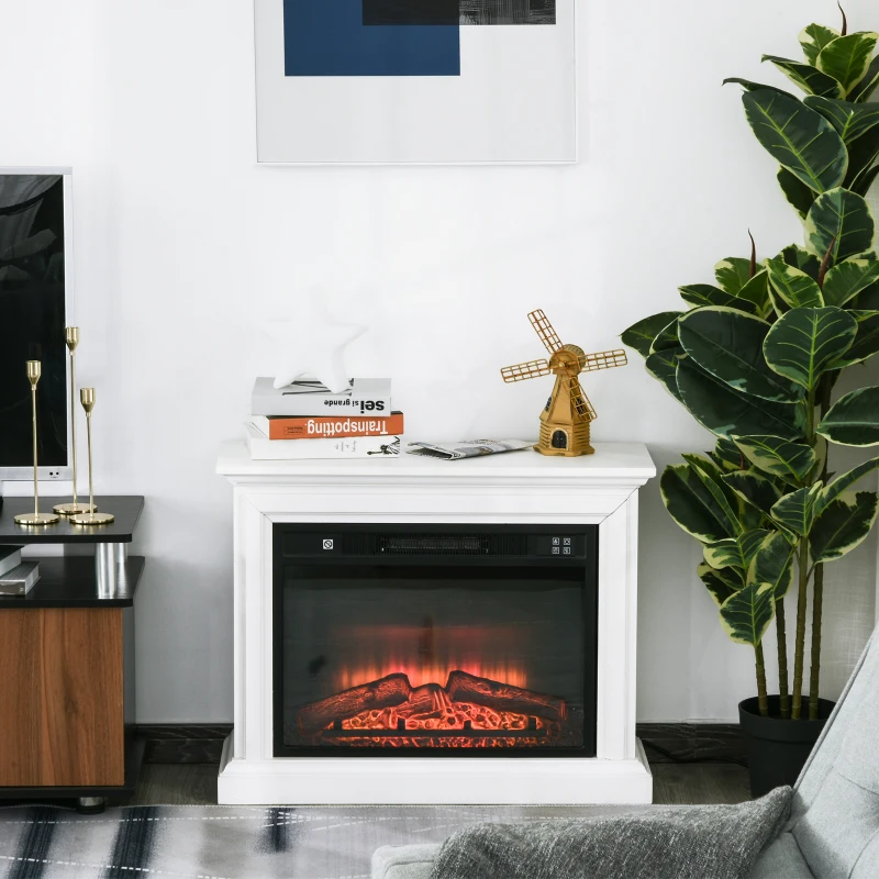 HOMCOM Chimenea Eléctrica de Pared Tipo Estufa Potencia 1800W Efecto Llama LED con Control Remoto Temporizador y Termostato 79x27x62,4 cm Blanco