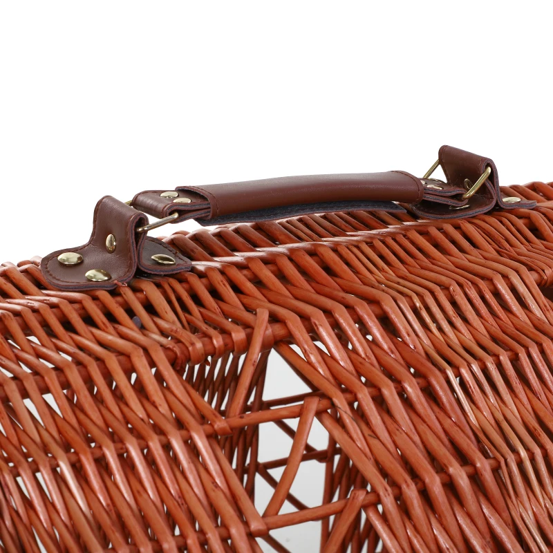 PawHut Wicker Cat Carrier Basket Kitten Bed Portable Pet Caves Houses w/ Soft Cushion 37 x 29 x 28 cm Orange
