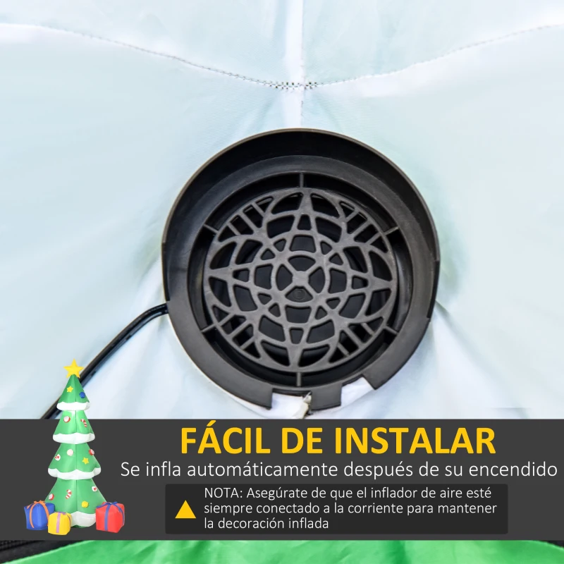 HOMCOM Árbol de Navidad Inflable 176 cm con Luces LED e Inflador Decoración Navideña para Interiores y Exteriores 100x80x176 cm Multicolor