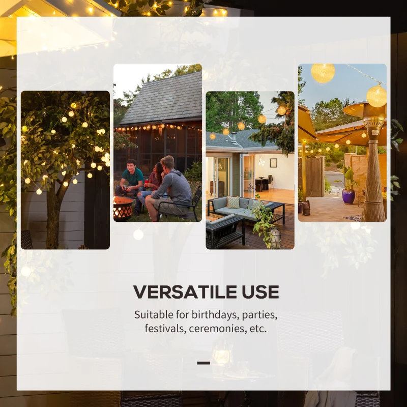 Outsunny 4-Pack Garden String Lights, Total 70ft 80 LED Globe Lights, Hanging Festoon Lights for Outdoor/Indoor, Party, Festival Decor