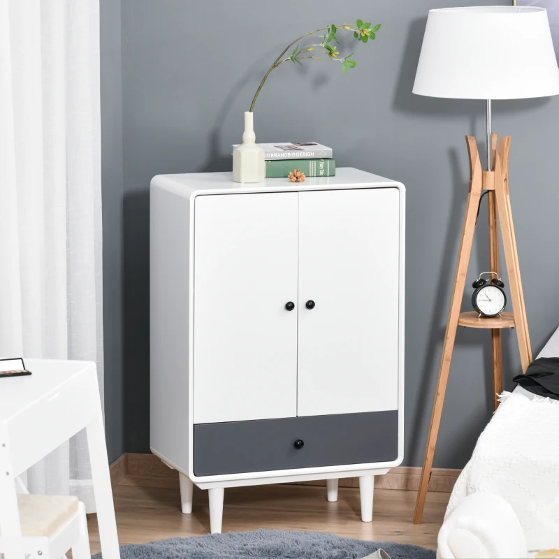 HOMCOM Modern Storage Cabinet, Bedside Table, Sideboard Home Organizer with Doors and Drawer for Bedroom & Living Room