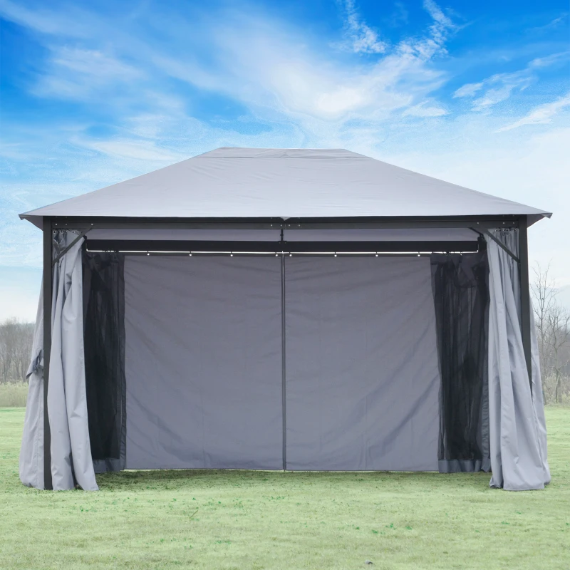 Outsunny 4 x 3(m) Garden Gazebo, Outdoor Pavilion Canopy Aluminum Party Tent Shelter with Curtains and Netting Sidewalls, Grey
