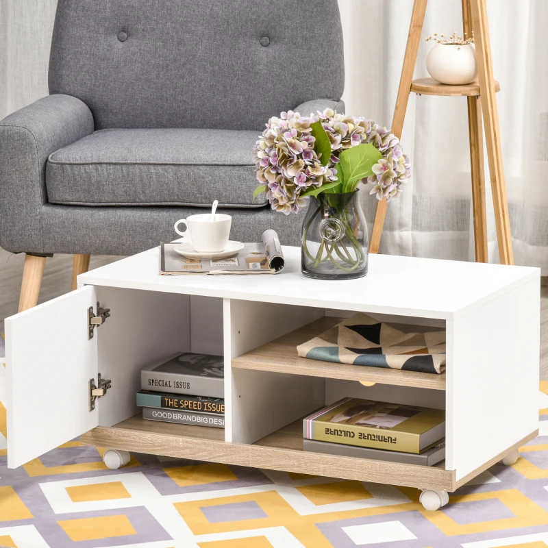 HOMCOM Mueble para TV Televisión de 42 Pulgadas Mesa de Salón Moderno Móvil con 4 Ruedas Estante Ajustable y Armario Amplio Espacio 80x45x39,5 cm Blanco