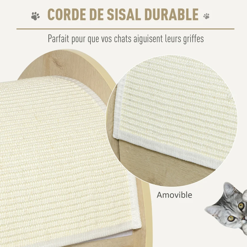 PawHut Maison pour chat design - niche chat panier chat - coussin, grattoir amovibles sisal naturel inclus - MDF bois beige clair