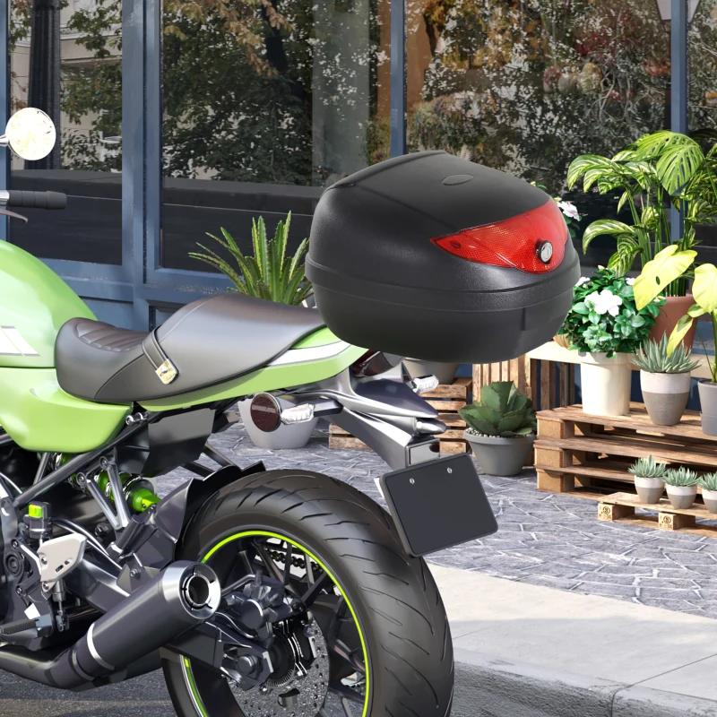 HOMCOM 24L Motorcycle Trunk Hard Tail Bike Top Box Rack Mount Luggage Helmet Storage Carrier Case Universal Scooter w/Keys & Plate