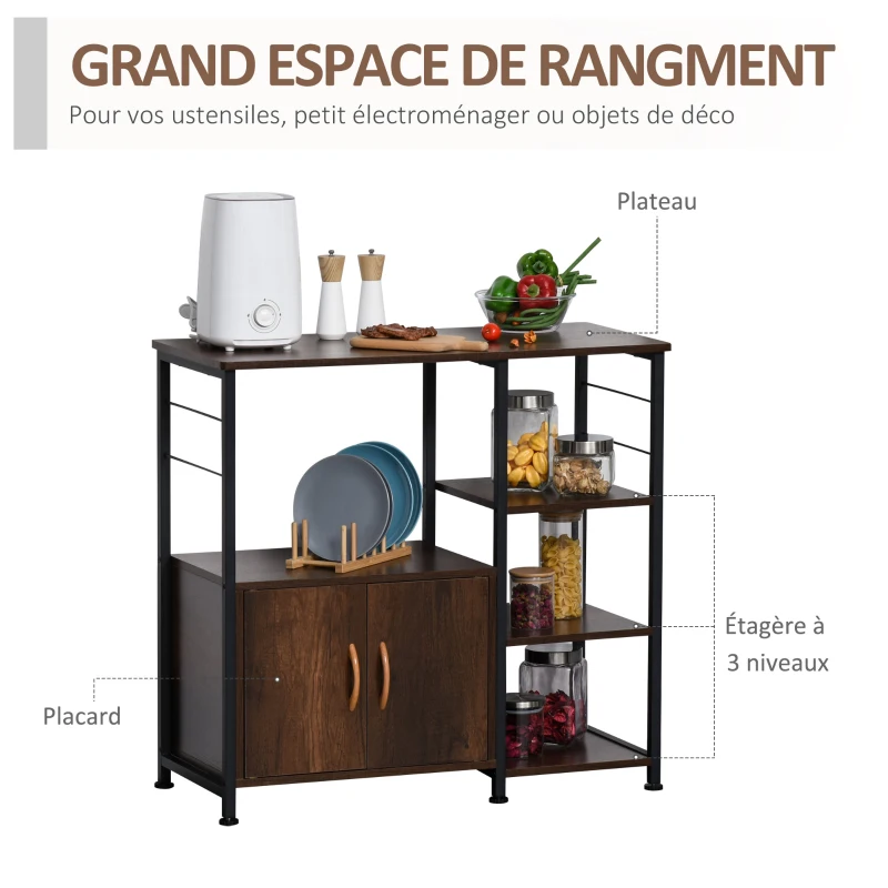 HOMCOM Étagère de rangement cuisine étagère de Micro-Ondes Style Industriel dim. 90L x 40l x 84H cm métal Panneaux boisé