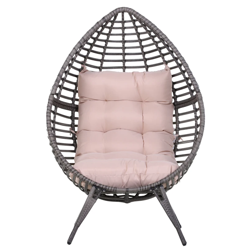 Outsunny Sillón de Ratán Balcón en Forma de Lágrima Sillón de Jardín con Cojín Acolchado de Algodón PP Estilo Moderno para Exterior e Interior Carga 160 kg 101x89x156 cm Gris y Beige
