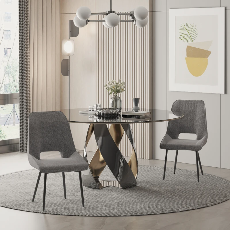 HOMCOM Conjunto de 2 Sillas de Comedor Tapizadas en Lino Transpirable con Asiento y Respaldo Acolchados Patas de Metal 59,5x50,5x92 cm Gris