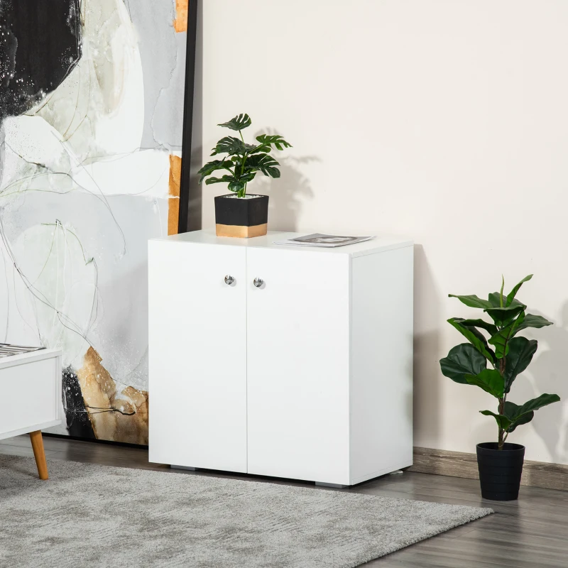 HOMCOM Storage Cabinet w/ Two Shelves Wooden Sideboard Freestanding Kitchen Cupboard Bookcase - White