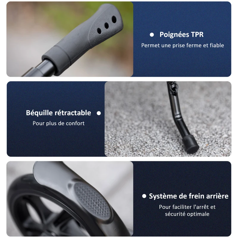 HOMCOM Trottinette Pliable Adulte Enfant à partir de 14 Ans béquille Frein à Friction arrière Hauteur Guidon réglable 4 niv. alu. métal Noir Multicolore