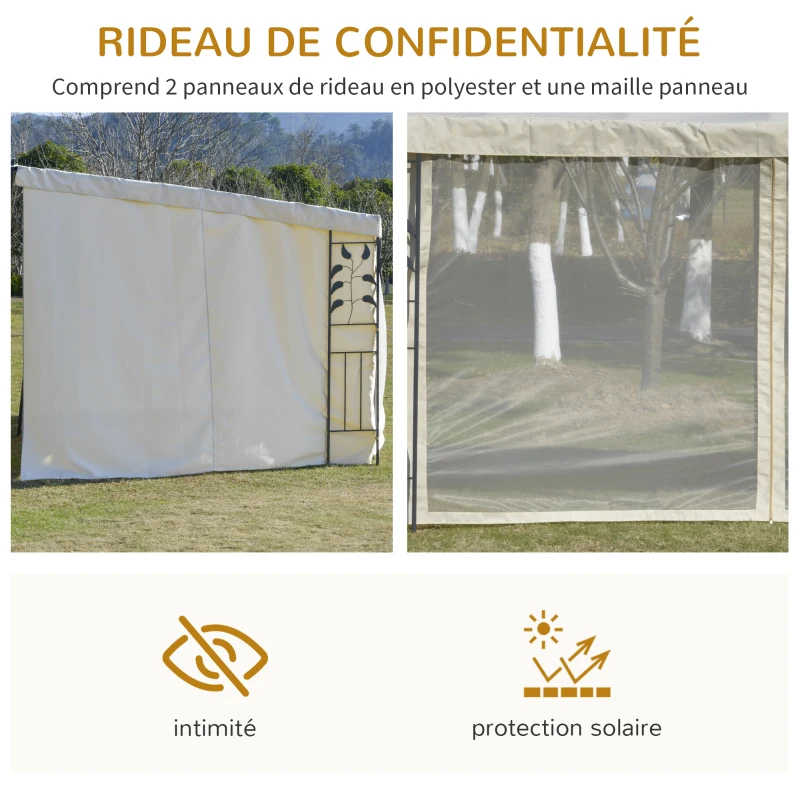 Outsunny Pergola adossable dim. 4L x 3l x 2,7H m pavillon de jardin toile polyester haute densité moustiquaires crème structure métal époxy gris