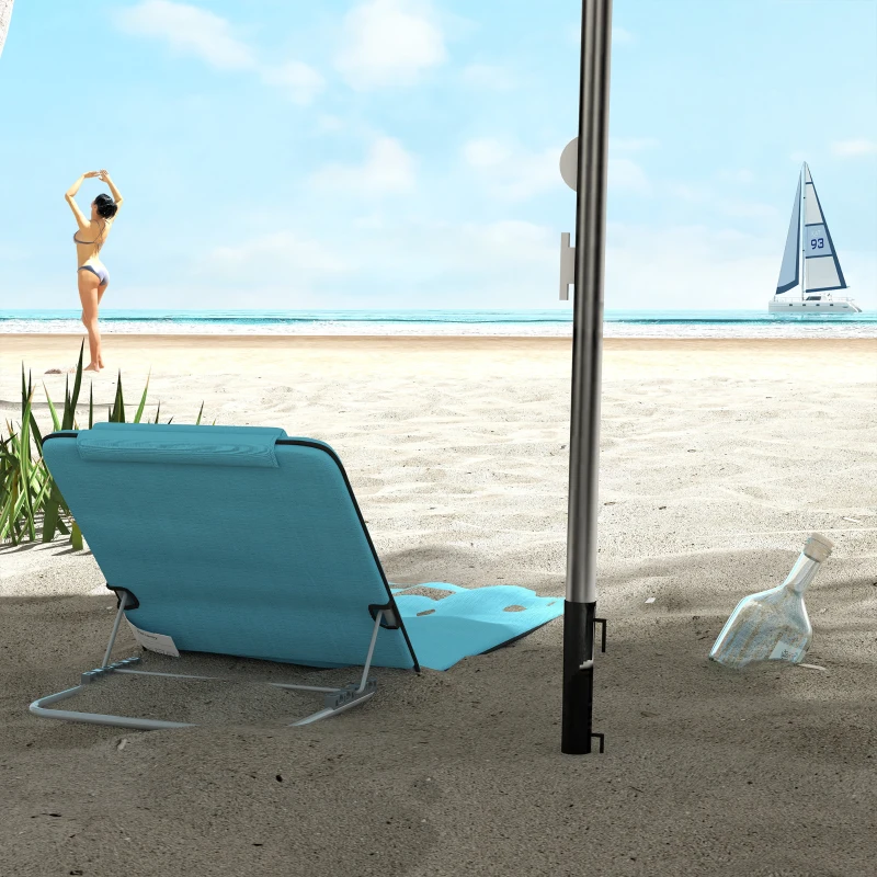Outsunny Set of Two Metal Frame Beach Chairs, with Reclining Backs - Blue