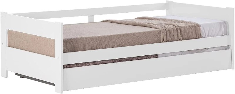 HOMCOM Lit gigogne Enfant 90 x 190 cm - Structure lit avec lit tiroir - sommiers à Lattes Inclus - Acier pin Massif MDF Classe E1 Blanc