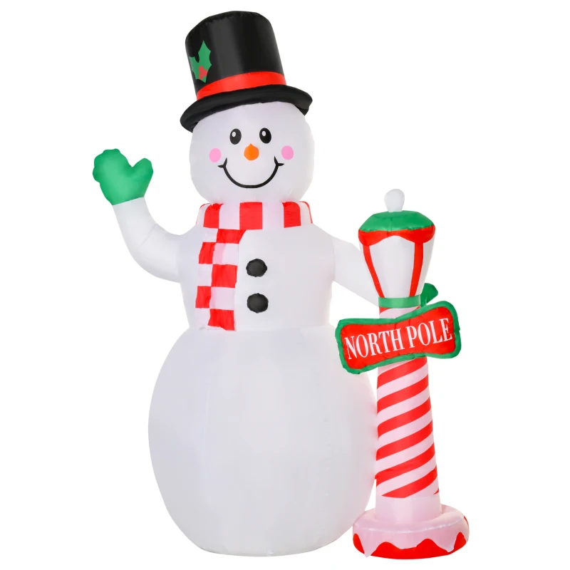 HOMCOM 8ft Tall Christmas Inflatable Snowman with Street Lamp, Lighted for Home Indoor Outdoor Garden Lawn Decoration Party Prop
