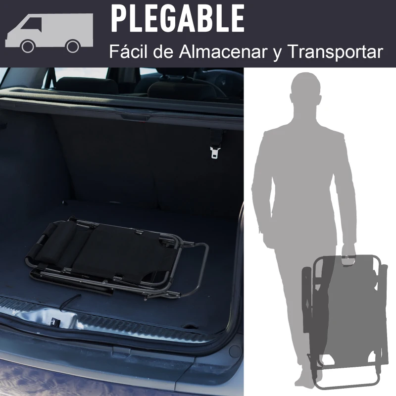 Outsunny Tumbona Relax Plegable con Respaldo Ajustable Reposabrazos Almohada y Reposapiés Carga 136 kg 135x60x89 cm Negro