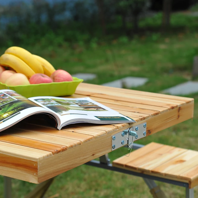 HOMCOM Table de Camping Jardin Pique-Nique Pliante en Bois avec 4 sieges
