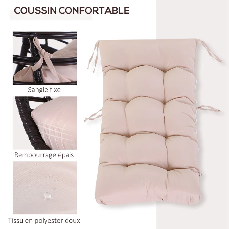 Outsunny Fauteuil cocon oeuf sur pied design dim. 101L x 89l x 156H cm coussin beige déhoussable grand confort inclus métal résine chocolat